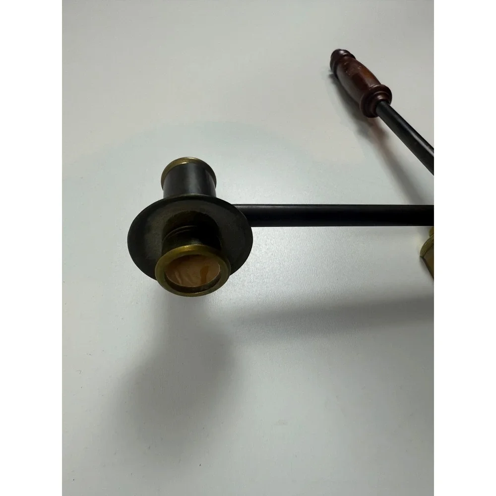RARE‎ CHURCH PROCESSIONAL CANDLE HOLDER BRASS CROSS CANDELABRA WOOD HANDLE